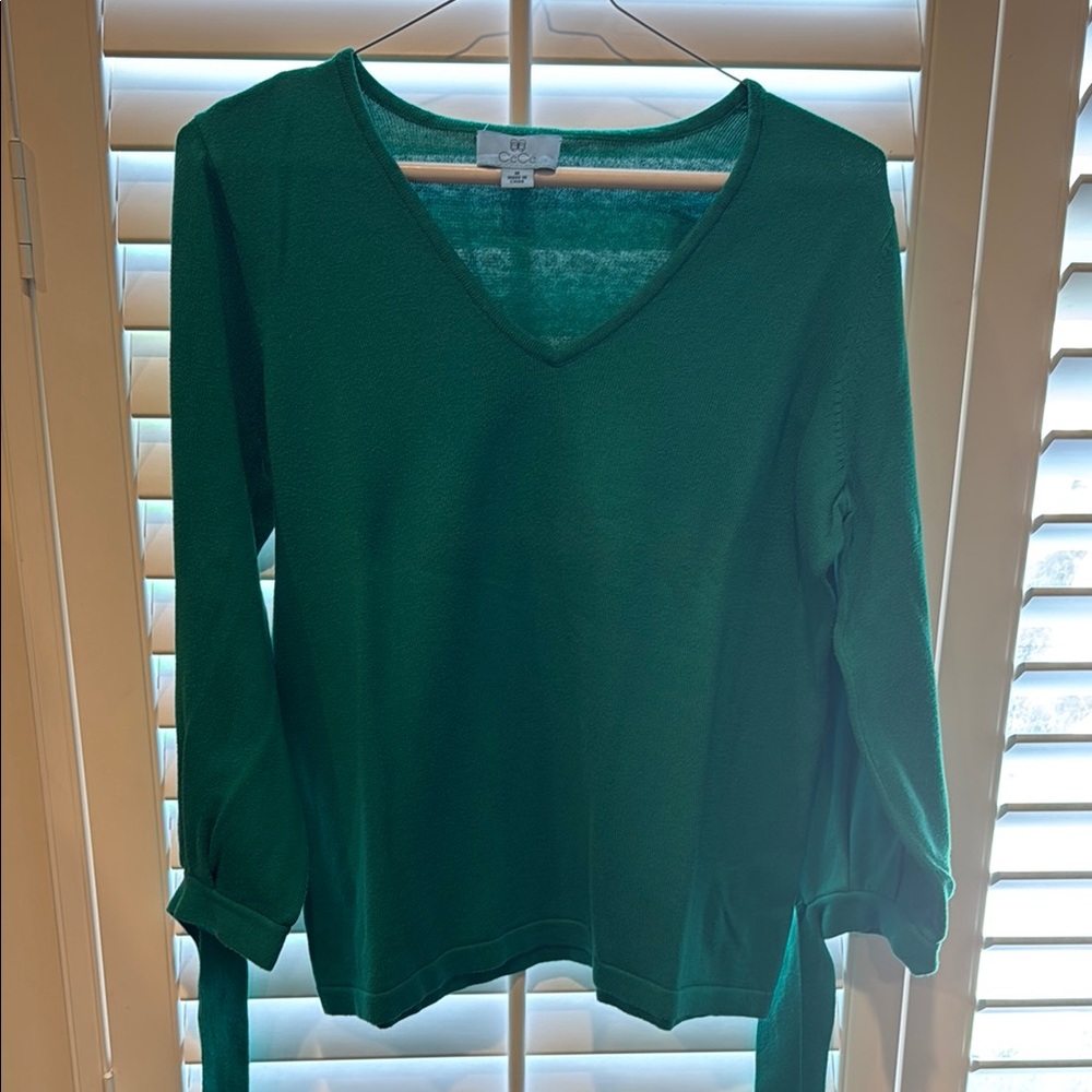 Green V-Neck Women's Top
